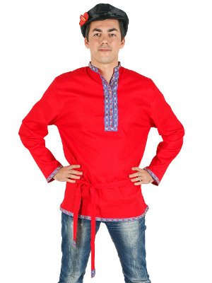 Мужская косоворотка льняная, цвет красный, размеры XS-XXL Рубаха в традиционном русском стиле. Ткань лен.Размеры 46-56