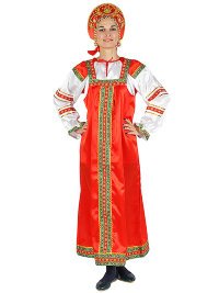 Русский народный костюм "Василиса", красный атласный комплект, размер XL-XXXL 