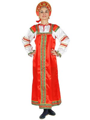 Русский народный костюм &quot;Василиса&quot;, красный атласный комплект, размер XL-XXXL Набор из сарафана и блузы.Ткань атлас.Размеры 52-58