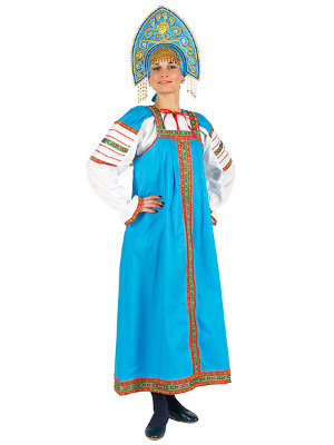 Русский народный костюм &quot;Дуняша&quot;, голубой хлопковый комплект, размер XL-XXXL Набор из сарафана и блузы.Ткань хлопок.Размеры 52-58