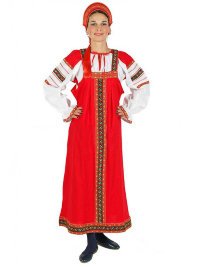 Русский народный костюм "Дуняша", красный хлопковый комплект