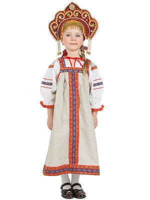 Русский народный костюм &quot;Забава&quot; детский, льняной серый комплект, 1-6 лет Набор из сарафана и блузы.Ткань лен.