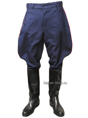 Казачьи брюки-галифе габардин синий с красным кантом Мужские брюки-галифе из синего габардина