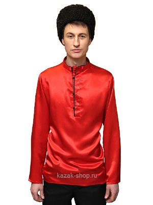 Рубаха казачья атласная красного цвета Мужская рубаха из атласа.